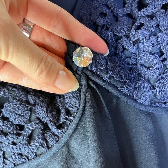 Cache Vintage Sheer Crochet Lace Top Navy Long Sleeve Romantic Womens Sz 6 - Picture 6 of 7